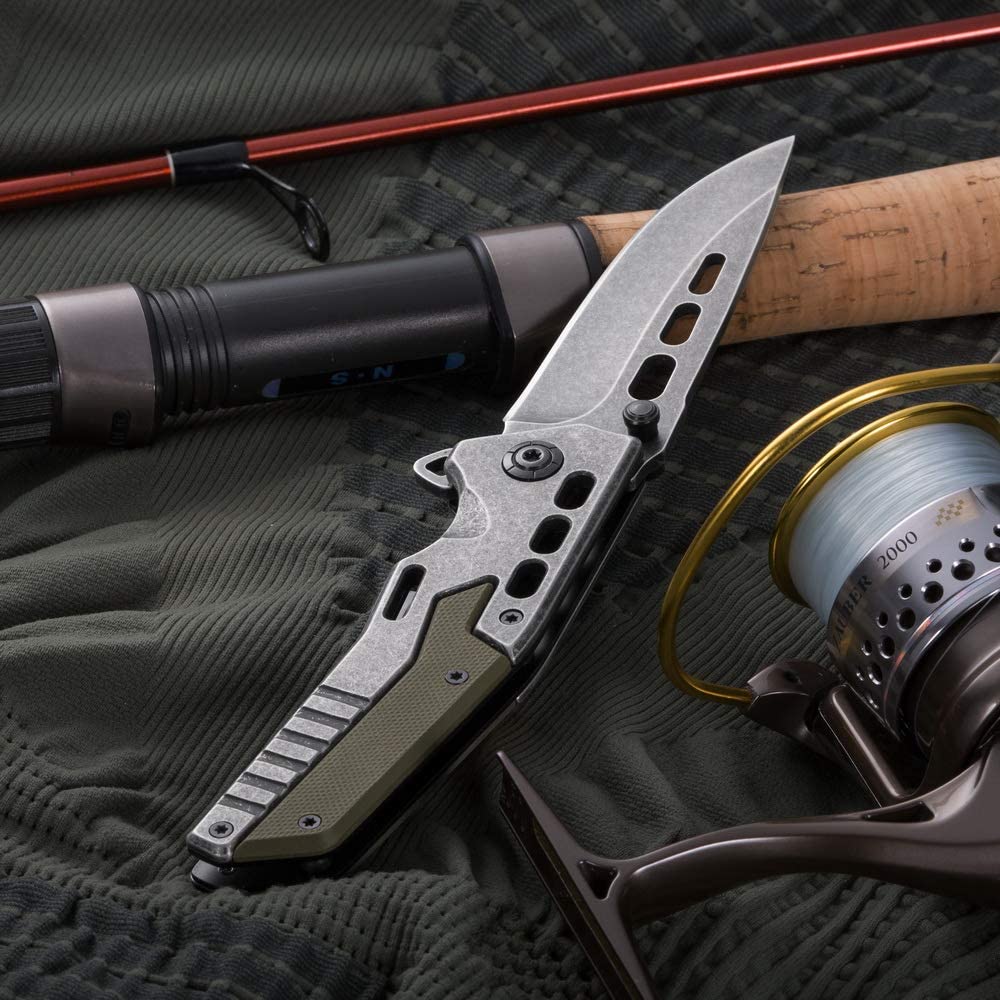 Folding Pocket Knife - Tactical EDC Knife - USMC Military Style Knife G10 Handle Steel Blade Knife - Tourist Camping Hiking Hunting Gear Tool