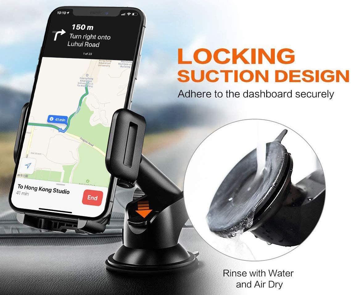 Car Cell Phone Mount Stand Holder Cradle Dashboard Windshield Washable Sticky Gel Pad 360 Rotation Three-Side Grips Universal (Dashboard Mount)