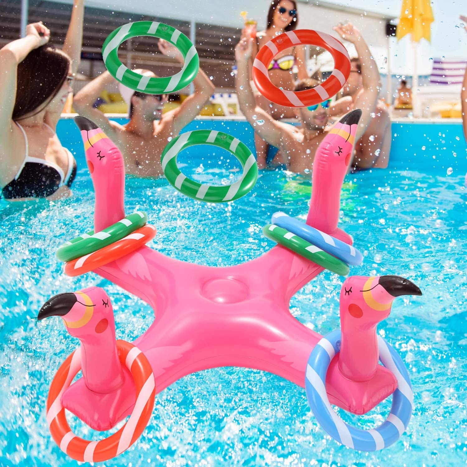 Inflatable Pool Ring Toss, Pool Toys for Kids with 6pcs Rings, Swimming Pool Games for Adults and Family