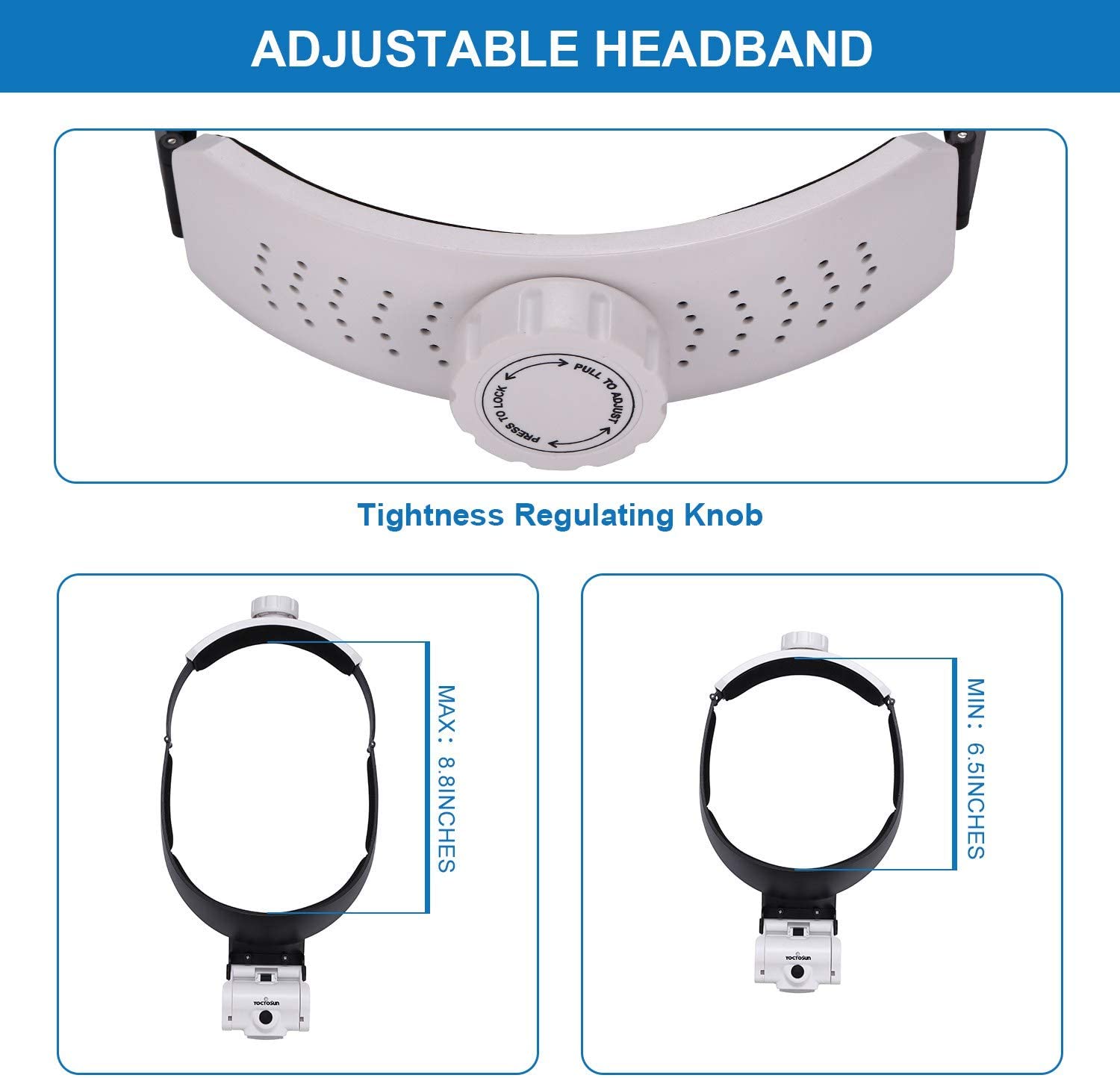 YOCTOSUN Rechargeable Headband Magnifier with 2 LED Lights and 5 Detachable Lenses 1X,1.5X,2X,2.5X,3.5X, Hands-Free Head Magnifying Glasses for Close Work, Jewelry Work, Watch Repair, Arts & Crafts