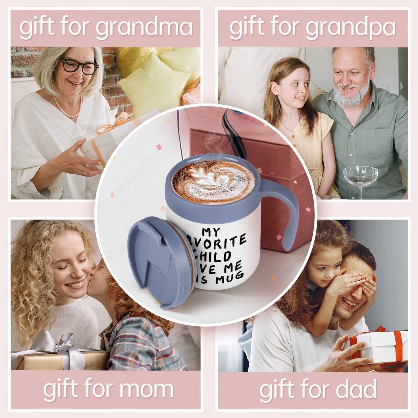 IDOKER Gift for Mom Dad Grandma Grandpa, Insulated Travel Tea Coffee Mug with Handle and Lid, Best Mom Dad Gifts, Dad Mom Mug for Birthday Christmas Mothers Fathers Gifts Day from Daughter/ Son.