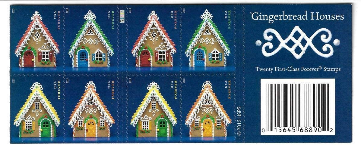 USPS Gingerbread Houses 2013 Forever Holidays Stamps - Book of 20 Postage Stamps