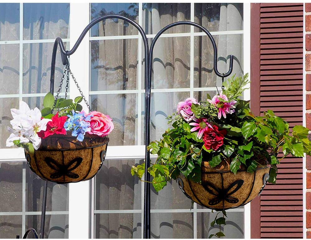 10 Inch Metal Hanging Planter Basket with Natural Coconut Coir Liner, Chain and Hook Included,Hanging Planters for Outdoor Indoor Plants,Wall Hanging Flower Baskets Garden Decoration,2Pack