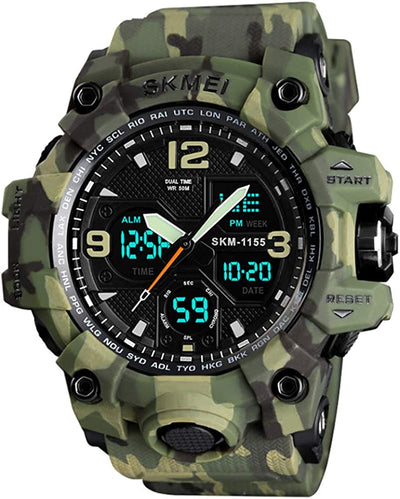 Men's Watches Sports Outdoor 50M Waterproof Military Wrist Watch Date Multi Function Tactics LED Alarm Stopwatch Analog Digital Dual Display 12H/24H