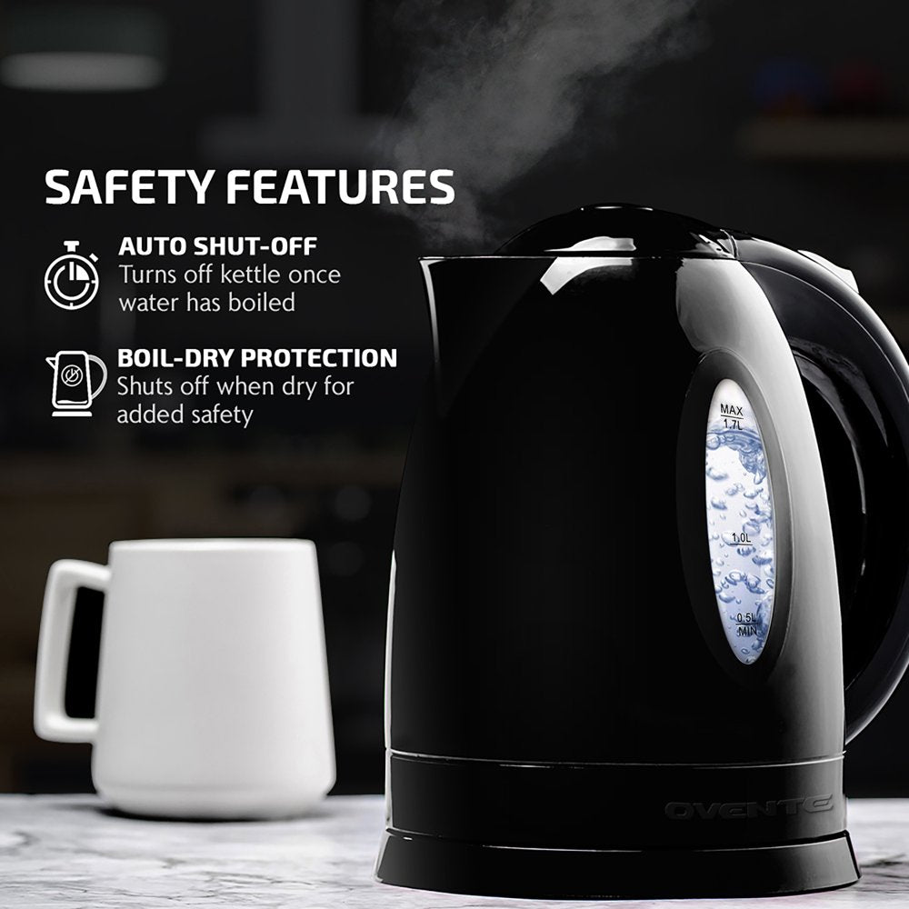 Electric Kettle Hot Water Heater 1.7 Liter - BPA Free Fast Boiling Cordless Water Warmer - Auto Shut off Instant Water Boiler for Coffee & Tea Pot - Black KP72B