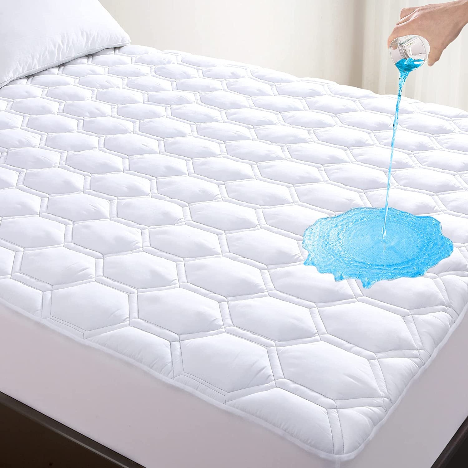 Twin XL Mattress Protector for College Dorm Room, Waterproof Breathable Noiseless Twin Extra Long Mattress Pad with Deep Pocket for 6-16 Inches Mattress, White