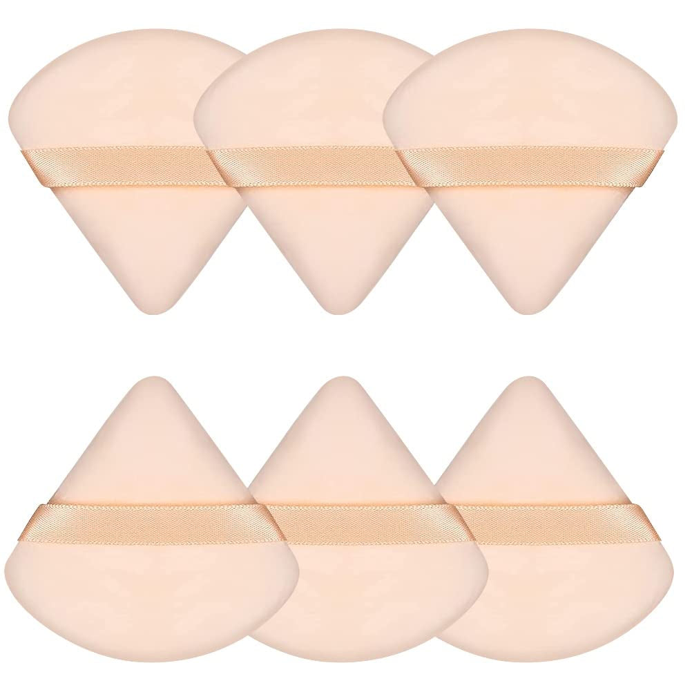 6 Pieces Powder Puff Face Soft Triangle Makeup Puff for Loose Powder Body Powder, Wedge Shape Velour Cosmetic Sponge for Contouring, Under Eyes and Corners, Beauty Makeup Tools