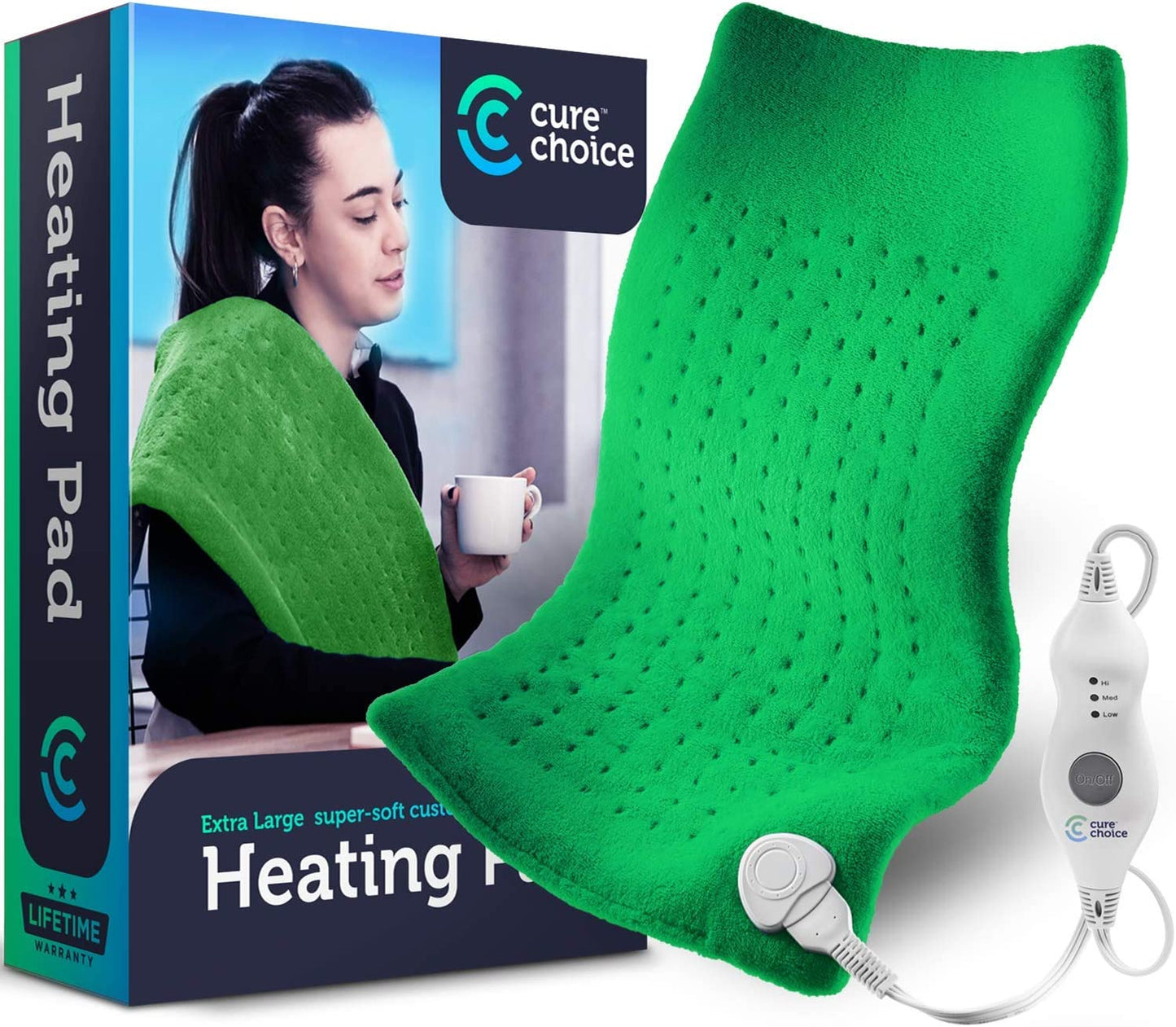 Large Electric Heating Pad for Back Pain Relief + Storage Pouch, Ultra Soft 12"X24" Heating Pad for Muscle Cramps - Heated Pad with Adjustable Temperature Settings, Safe Auto Shut