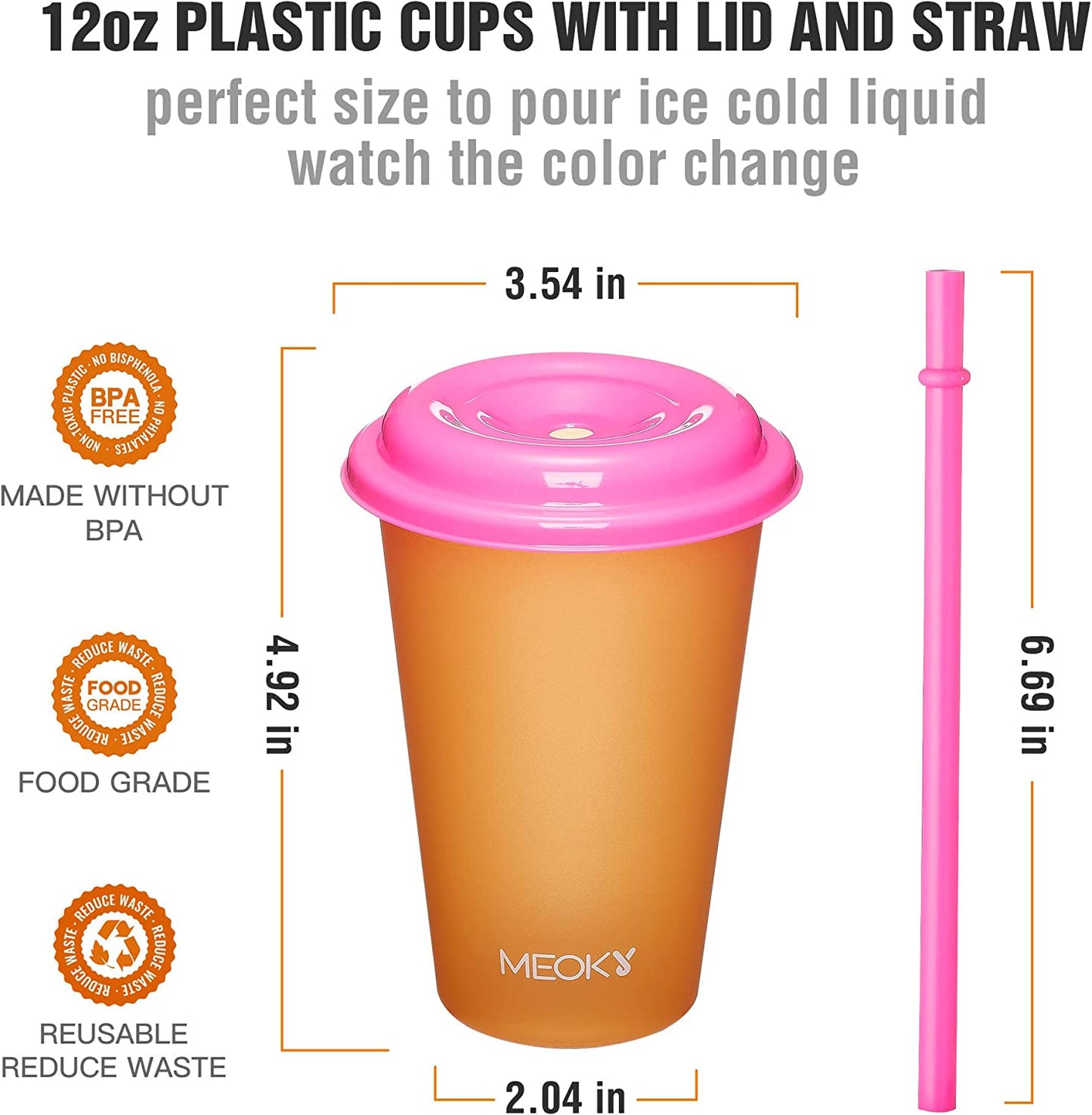  Color Changing Cups with Lids and Straws for Kids 6Pack