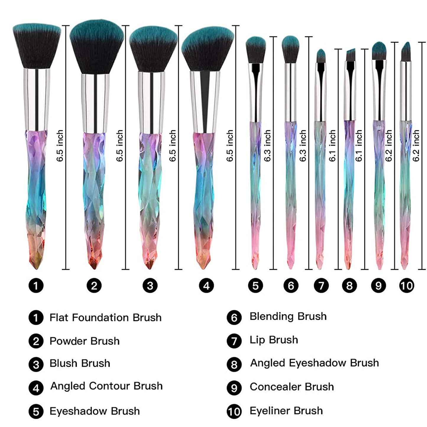 10pcs Colorful Diamond Cosmetic Kabuki Brushes