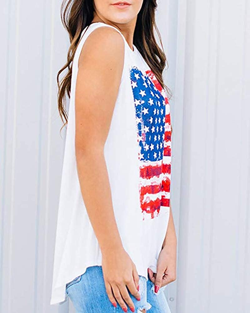 American Flag Tank Tops Women Patriotic Shirt 4th of July Top Stars Stripes Print Sleeveless T-Shirt USA Flag Tee Tops