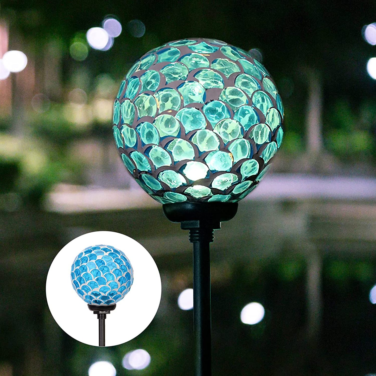 Solar Lights Outdoor Garden Decor - Mosaic Decorative Stakes Solar Powered Gazing Ball Light Landscape Solar Globe Lights for Yard Path Decoration