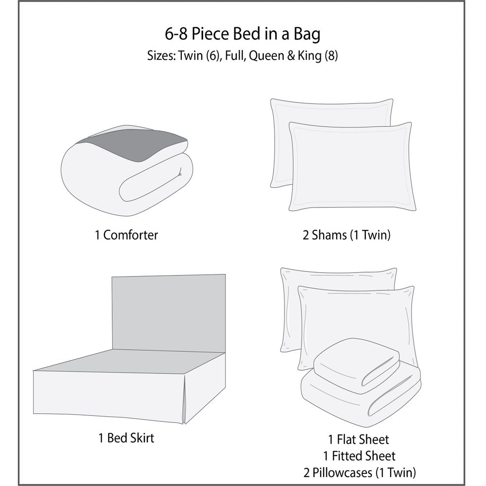 8 Piece Bed in a Bag Comforter Set with Sheets