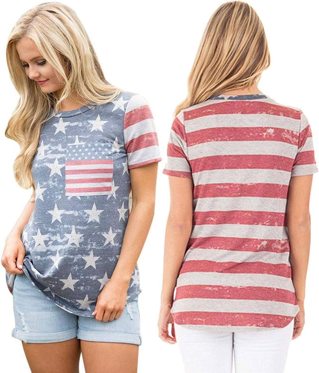  Women's Casual American Flag T Shirt 4th of July Short Sleeve Tee USA Patriotic Summer Blouse Tops…
