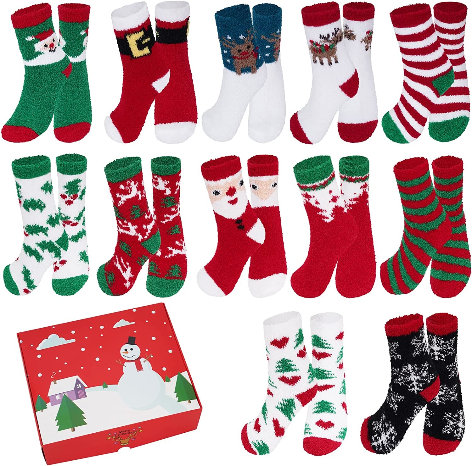 12 Pairs Women's Christmas Socks, Cozy Soft Home Slipper Socks