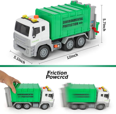 Garbage Truck Toy Friction-Powered Recycling Truck Toy with 4 Rear Loader Trash Cans,Dump Truck Toy Play Vehicles Car Toys Gifts for 3 4 5 6 Years Old Kids Boys Girls