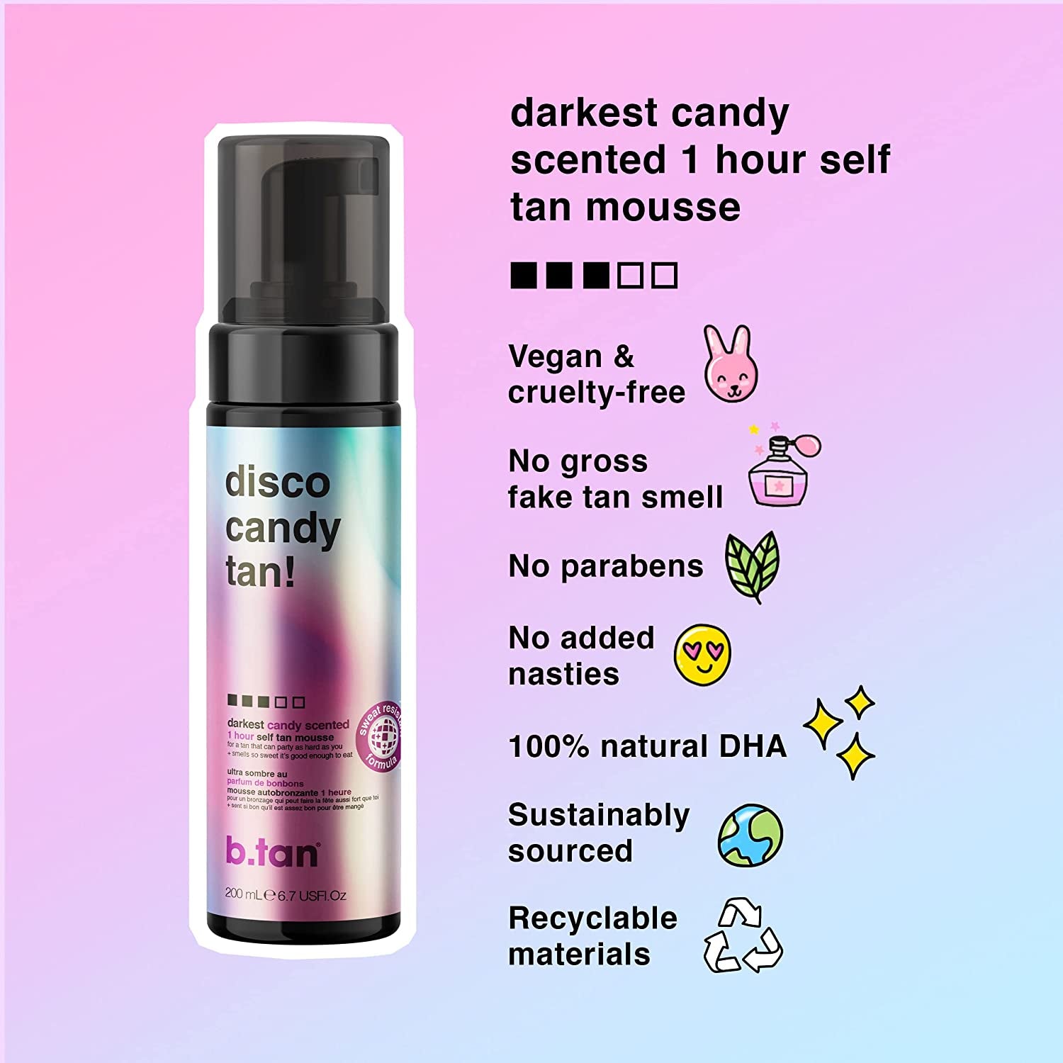  Disco Candy Tan - Candy Scented Party Proof Self Tanner for Fast, Dark Tan, 6.7 fl oz 