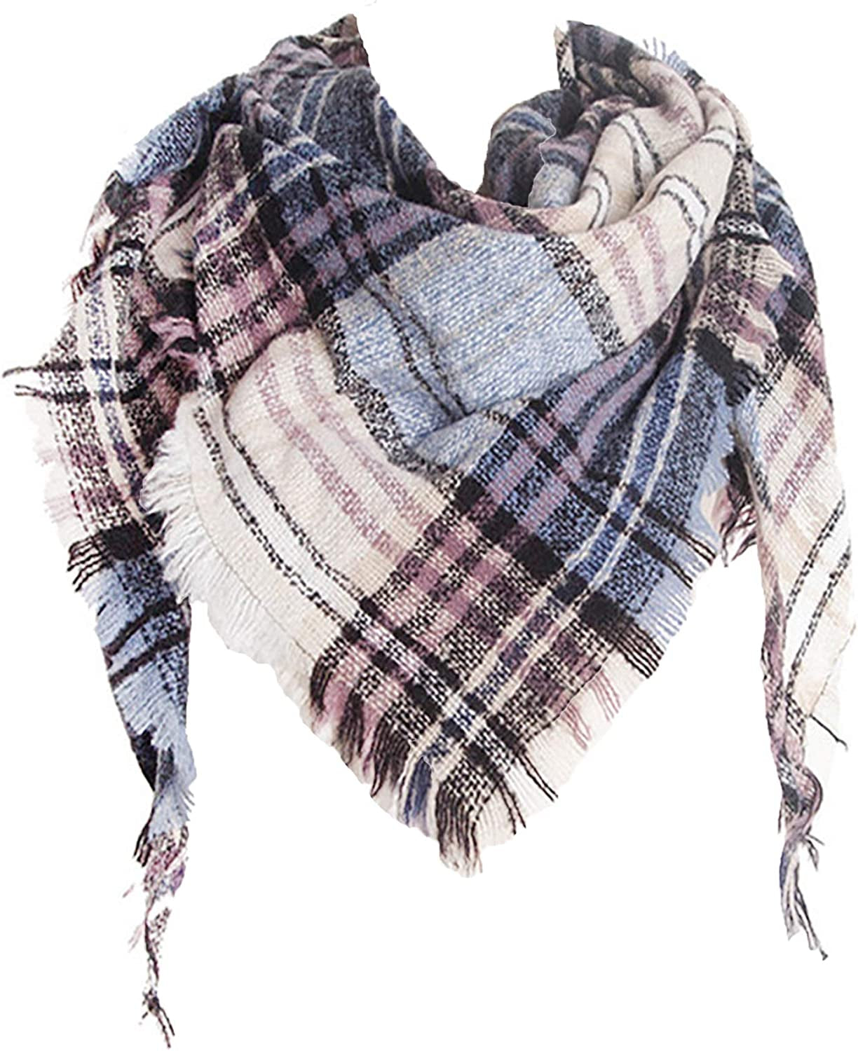 Womens Warm Scarf Triangle Shawls Winter Scarves Stripe Plaid Fichu Rough Surface