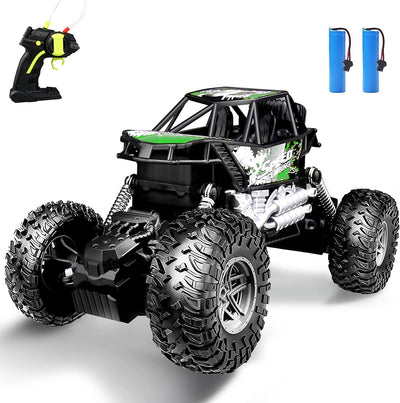 1:18 Scale All Terrains RC Monster Vehicle Truck Crawler, 4WD High Speed Electric Vehicle with Remote Control, off Road Truck with Two Rechargeable Batteries for Boys Kids and Adults(Green)