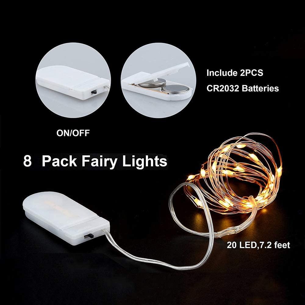 12Pcs Led String Lights Waterproof 7.2Ft/20 Leds Fairy Lights Battery Operated String Lights for Wedding, Home, Garden, Party, Christmas Decoration Luces