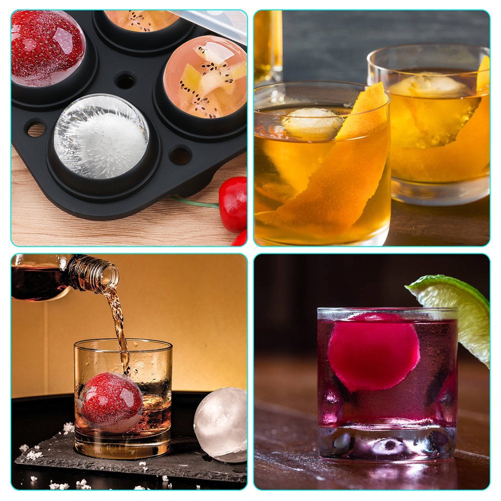  Whiskey Ice Ball Mold - 2.5 Inch Large round Ice Cube Mold, Easy Release Silicone Ice Cube Tray with Lid Ice Ball Maker for Cocktails, Bourbon(Black)