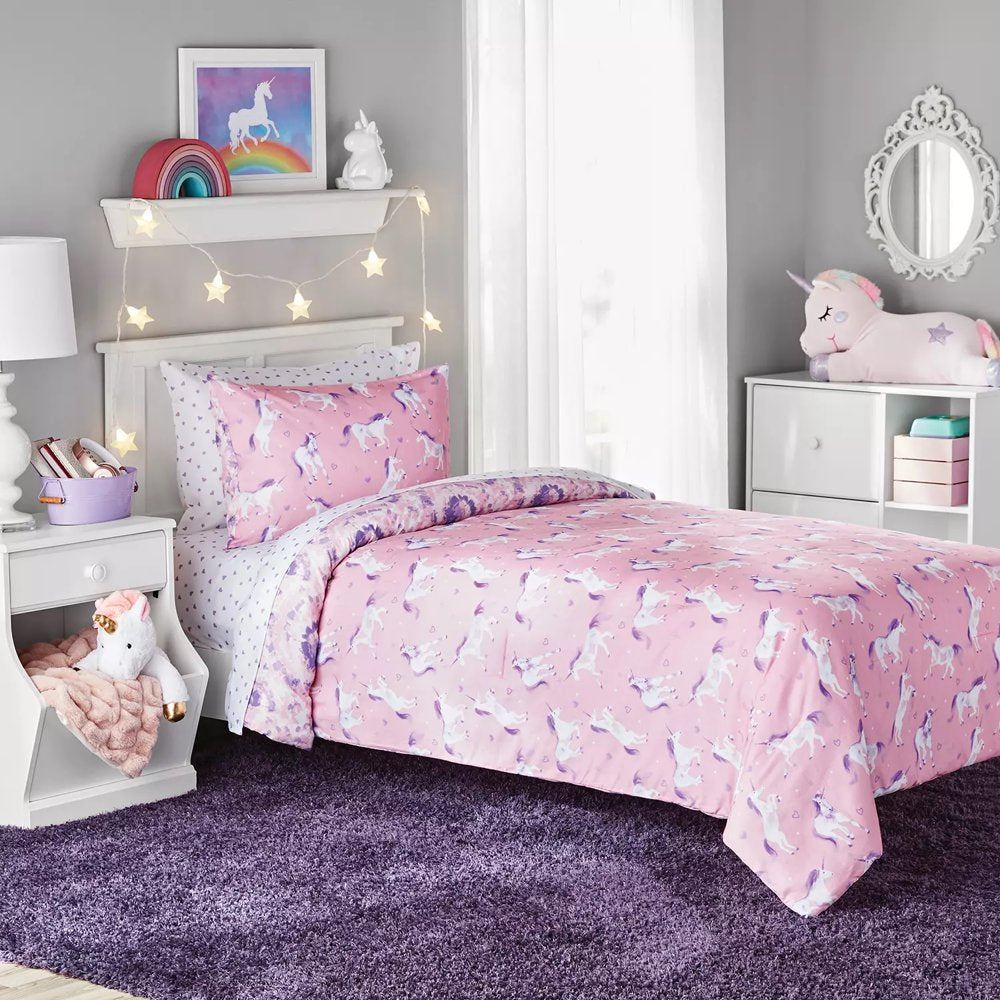 Kids' Unicorn Reversible Bed-In-A-Bag Comforter Set Pink Twin
