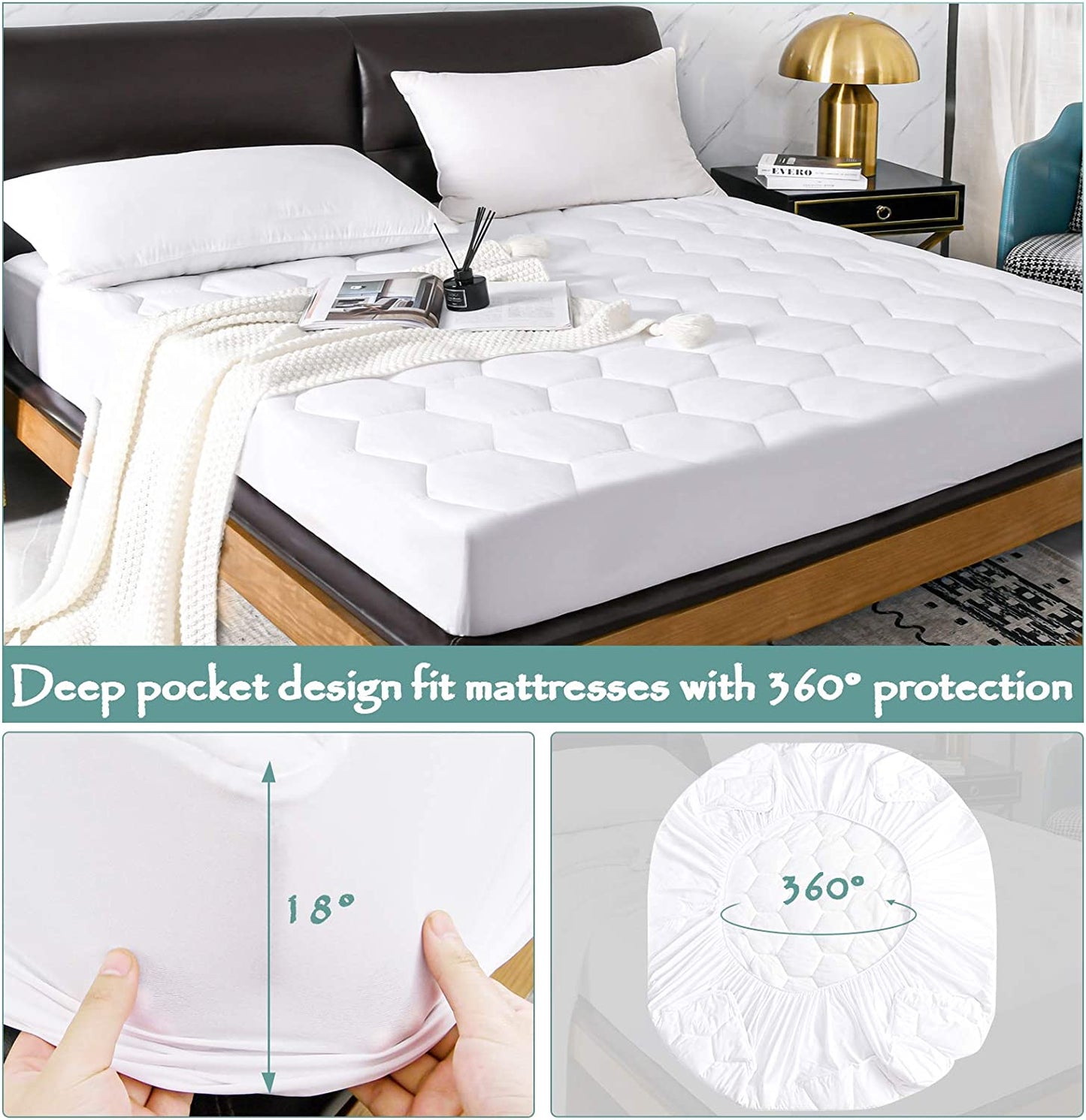 Twin XL Quilted Waterproof Mattress Pad Cover,Soft Mattress Pad Cover, Waterproof Mattress Protector Stretches up to 16” Deep Pocket-Hollow Alternative Filling-Cooling Mattress Topper