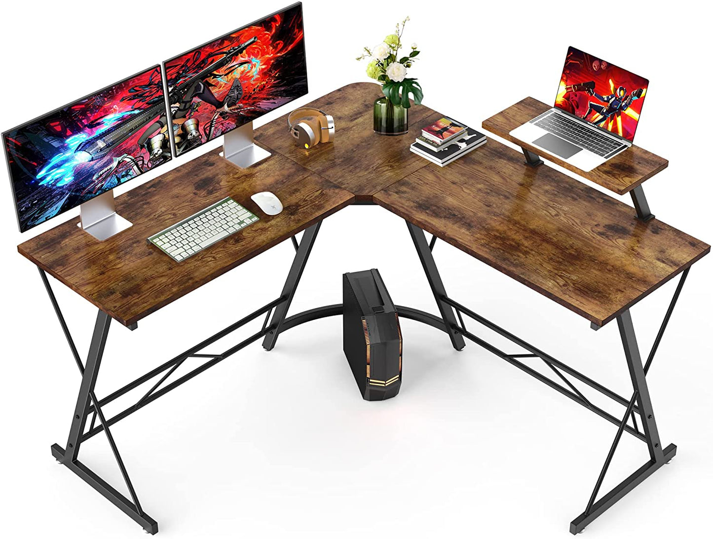 L Shaped Desk, Computer Corner Desk, Home Gaming Desk, Office Writing Workstation with Large Monitor Stand, Space-Saving, Easy to Assemble, Black