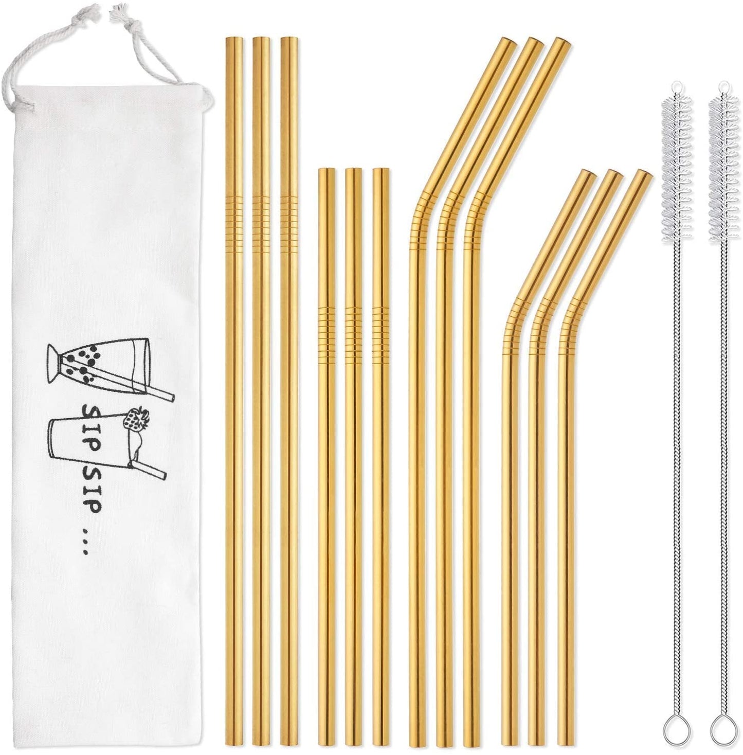 12-Pack Reusable Stainless Steel Metal Straws with Case - Long Drinking Straws for 30 oz and 20 oz Tumblers Yeti Dishwasher Safe - 2 Cleaning Brushes Included