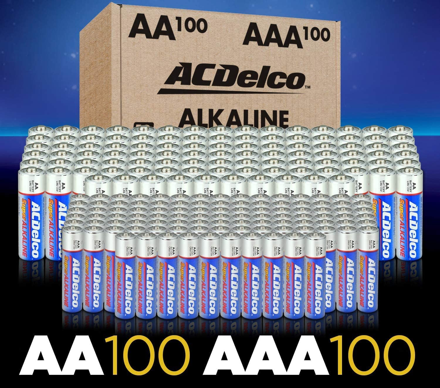 200-Count AA and AAACombo Pack Super Alkaline Batteries, 100-Count Each, 10-Year Shelf Life, Recloseable Packaging