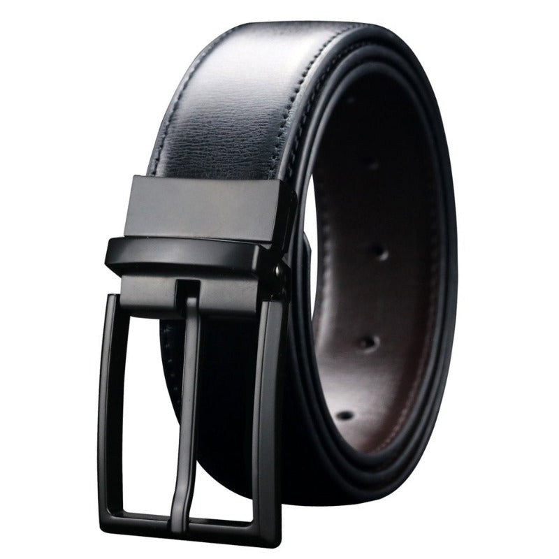 Men's Reversible Leather Belt, One Belt Reverse for 2 Sides Fit for Waist Size 32-34"