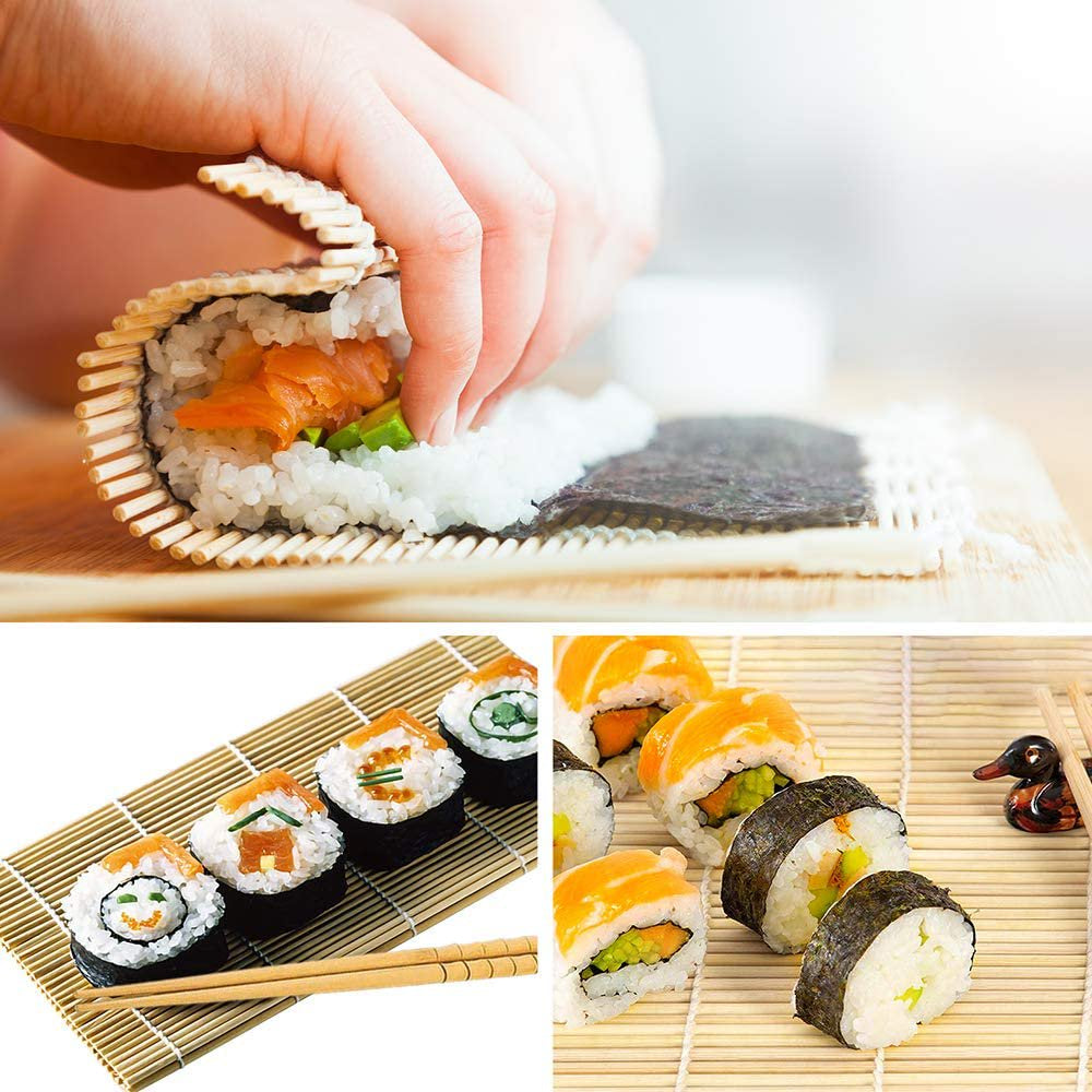 Sushi Making Kit, 2 Bamboo Sushi Mats and 1 Professional Sushi Bazooka Rice Roller, 2 Pairs of Bamboo Chopsticks, Avocado Slicer Holder Paddle Spreader, Rolling, Beginner Sushi Kit DIY at Home