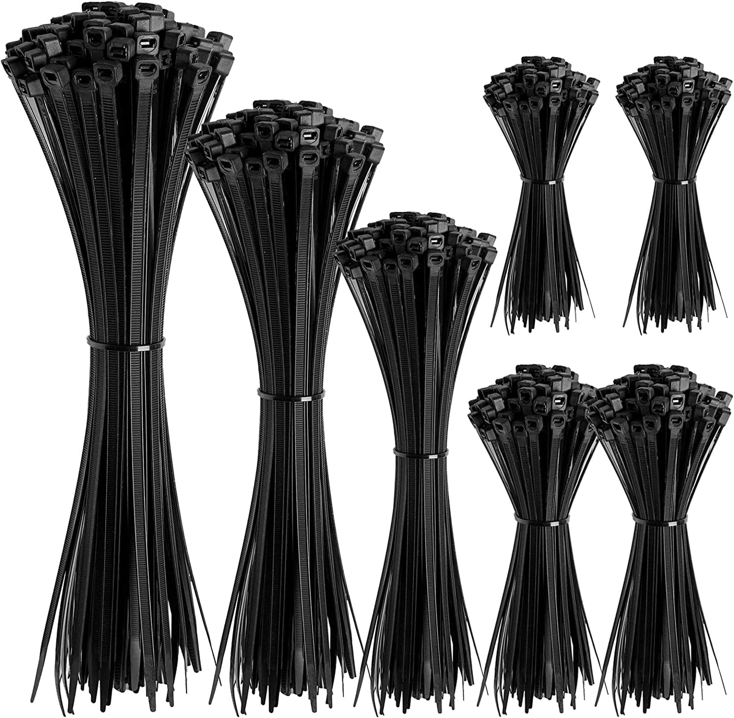 Cable Zip Ties, 400/600 Pack Black Zip Ties Assorted Sizes 12+8+6+4 Inch, Multi-Purpose Self-Locking Nylon Cable Ties Cord Management Ties,Plastic Wire Ties for Home, Office, Garden, Workshop