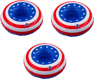  Inflatable Patriotic Pool Drink Holders Drink Floaties,USA American Flag Inflatable Floating Drink Cup Holder,4th of July Party Supplies,3Pcs