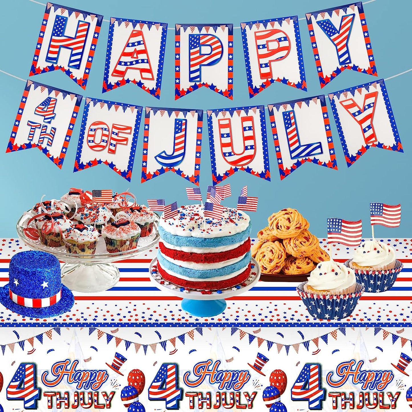 4th of July Banner - Happy Fourth of July Banner, Patriotic Banner for 4th of July Decorations and Party Supplies, American Independence Day Banners for July 4th Indoor Outdoor Home House Decor