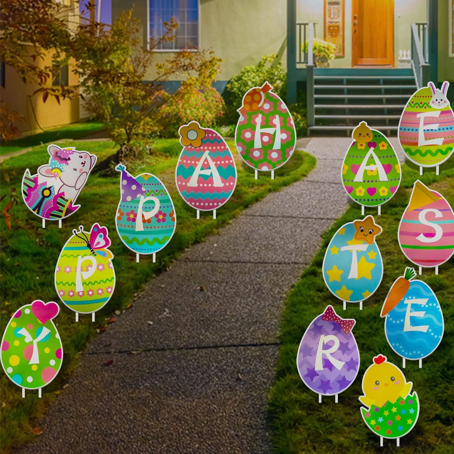  13 Pieces Happy Easter Yard Signs