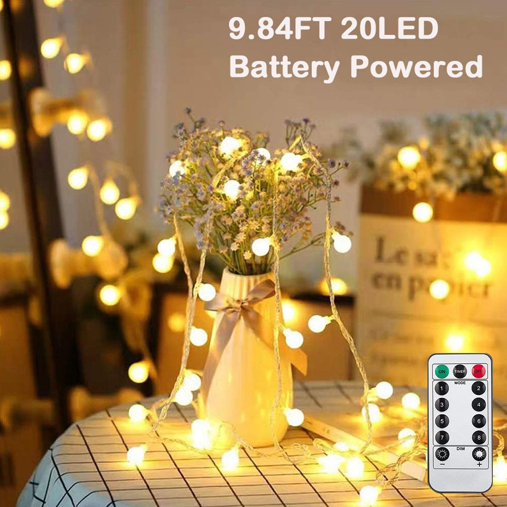  9.84Ft 20 Leds Globe Christmas String Lights Starry Fairy Lights, Battery Operated Ball String Lights for Outdoor Indoor Bedroom, Garden, Patio, Wedding, Christmas Tree, Warm White