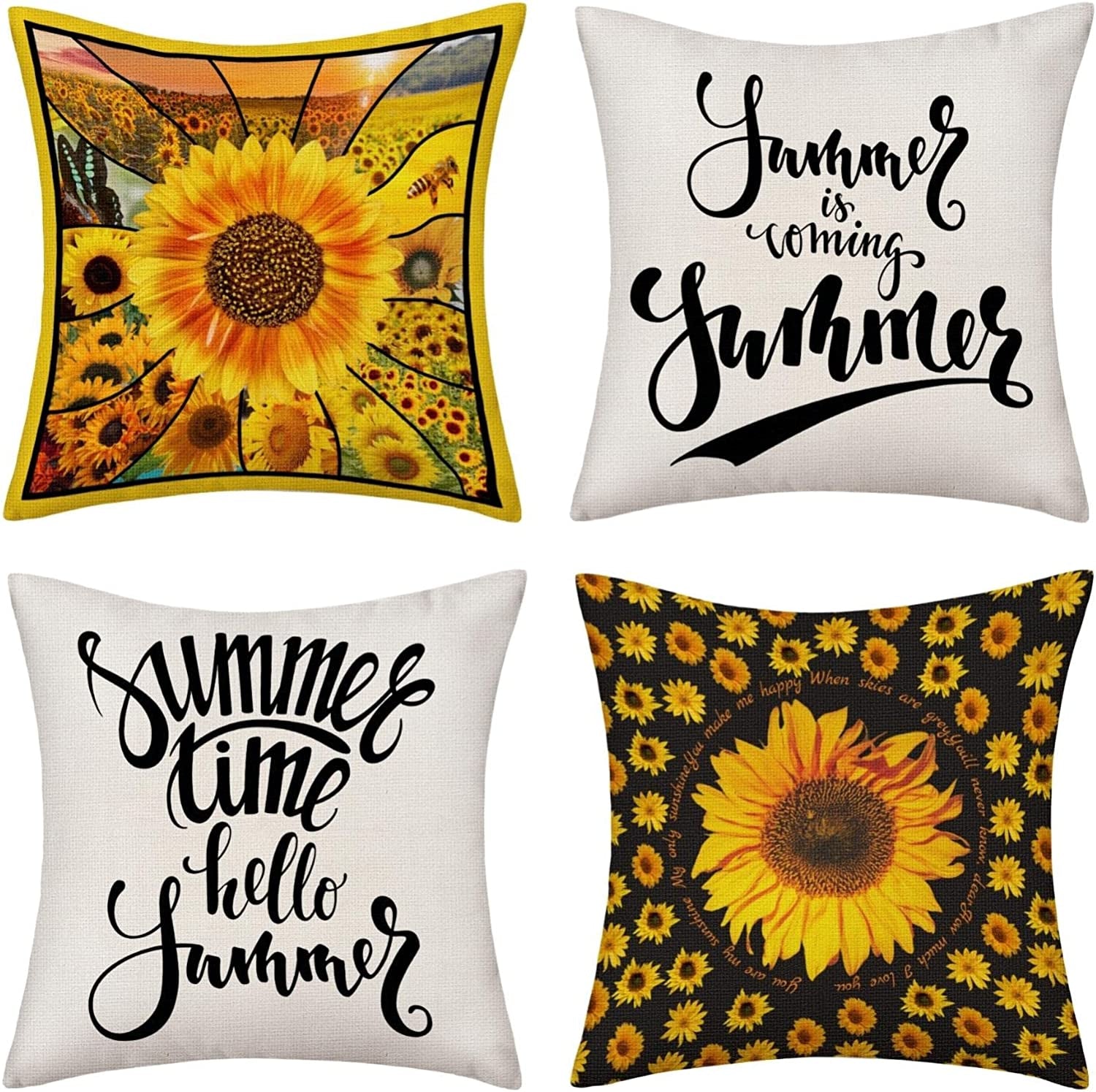 Set of 4 Summer Decorative Pillow Cover 