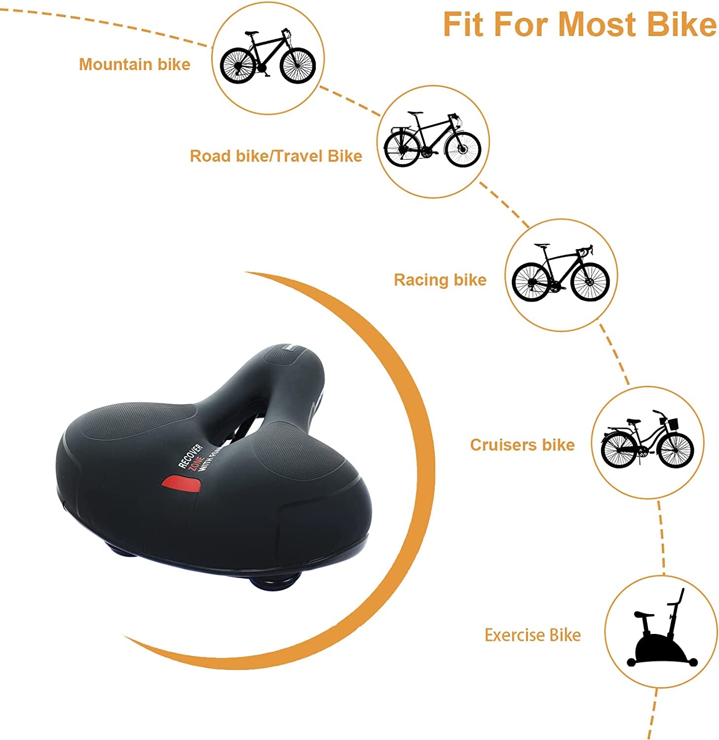  Comfortable Bike Seat for Men Women - Wide Bike Saddle with Dual Shock-Absorbing Balls, Waterproof and Anti-Slip Hollow Foam Bicycle Seat Universal Fit for Indoor/Outdoor Bikes