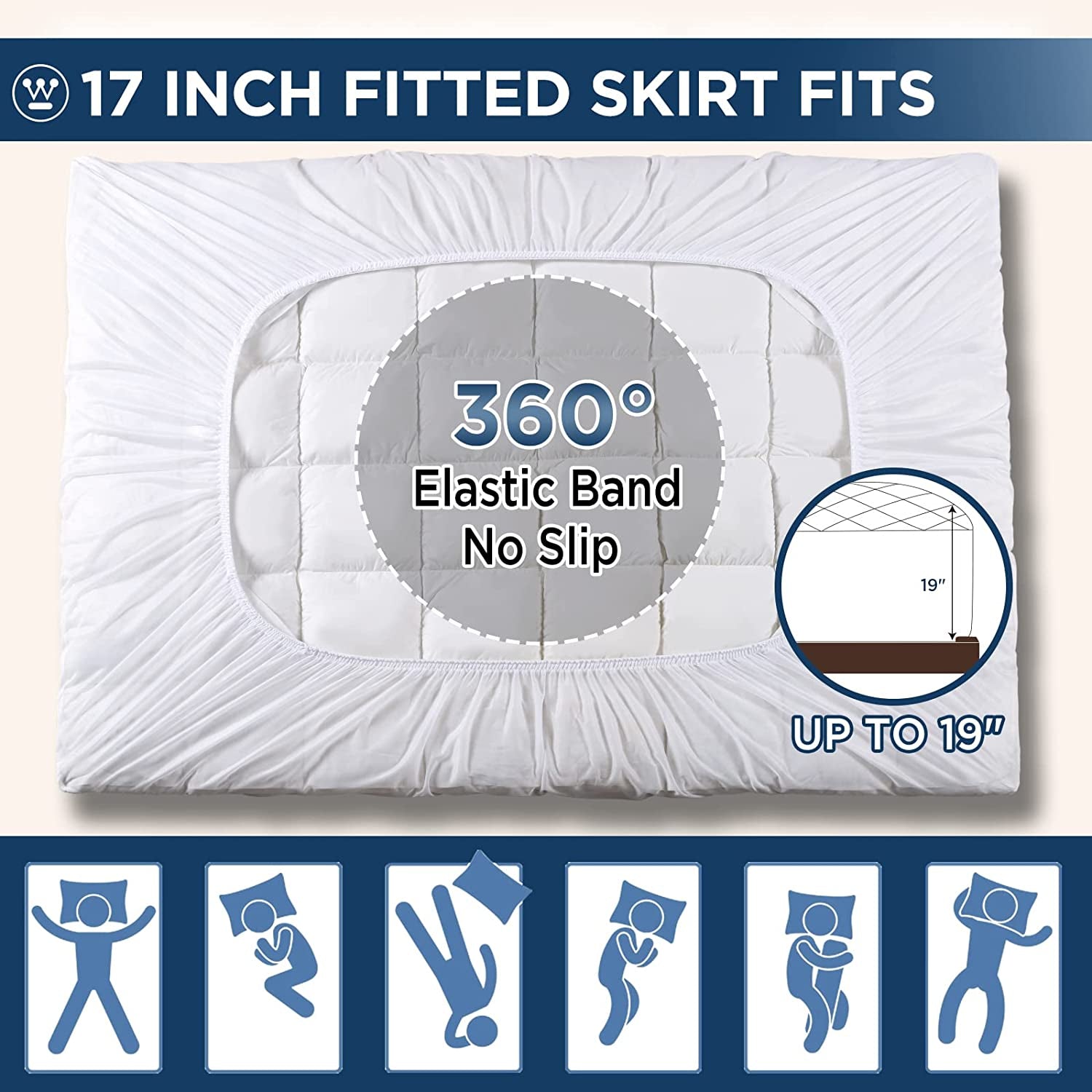 Westinghouse Heated Mattress Pad Quilted, Queen, Dual Control, 10 Heat Settings & 1-12-Hour Time Setting, White, Diamond-Shaped