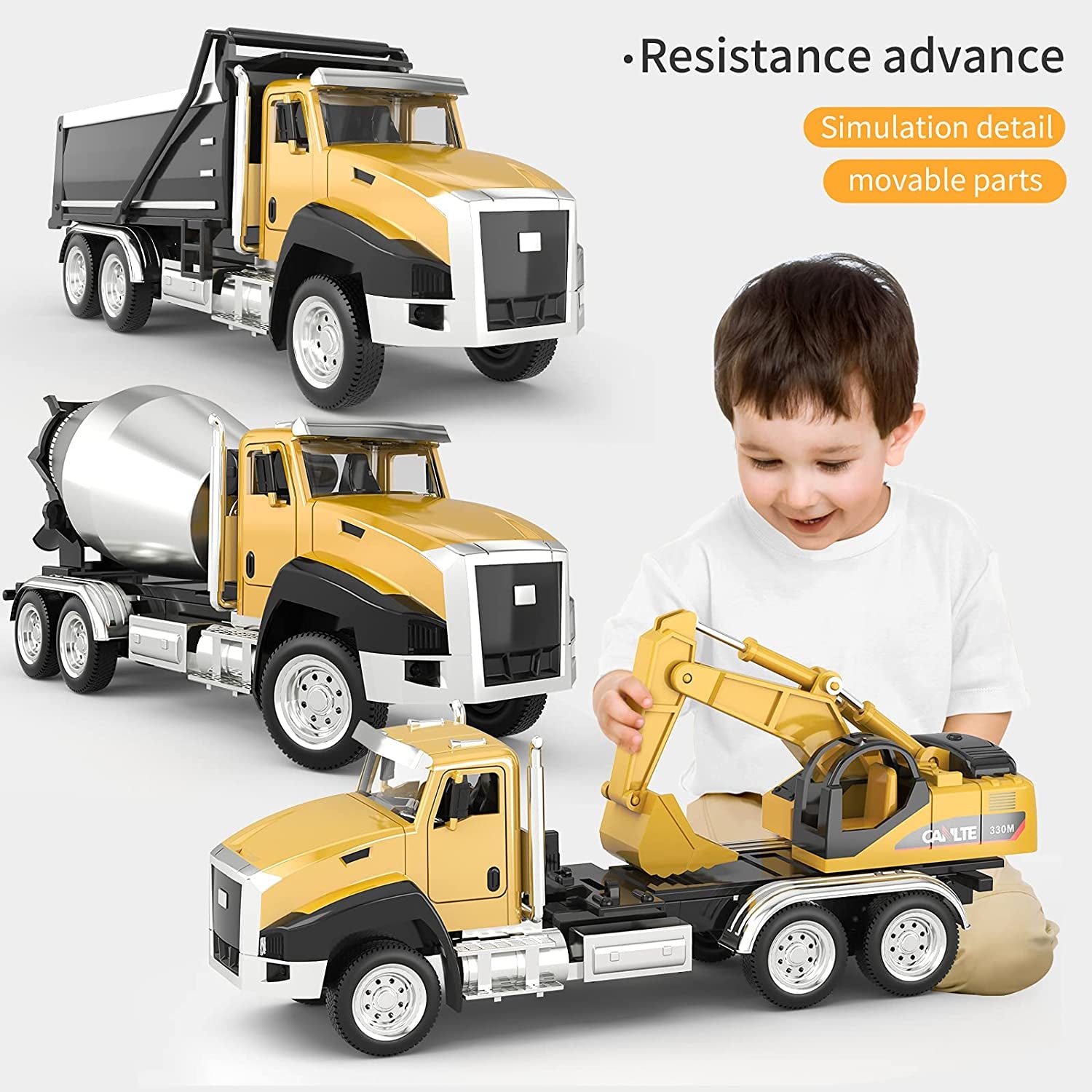 3 Pack of Diecast Engineering Construction Vehicles, Dump Truck, Digger, Mixer Truck, 1/50 Scale Metal Collectible Model Cars, Pull Back Car Toys with Opening Doors for Boys and Girls