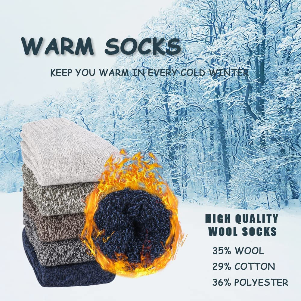 Wool Socks for Women, 5 Pairs of Warm Winter Cozy Thermal Thick Socks