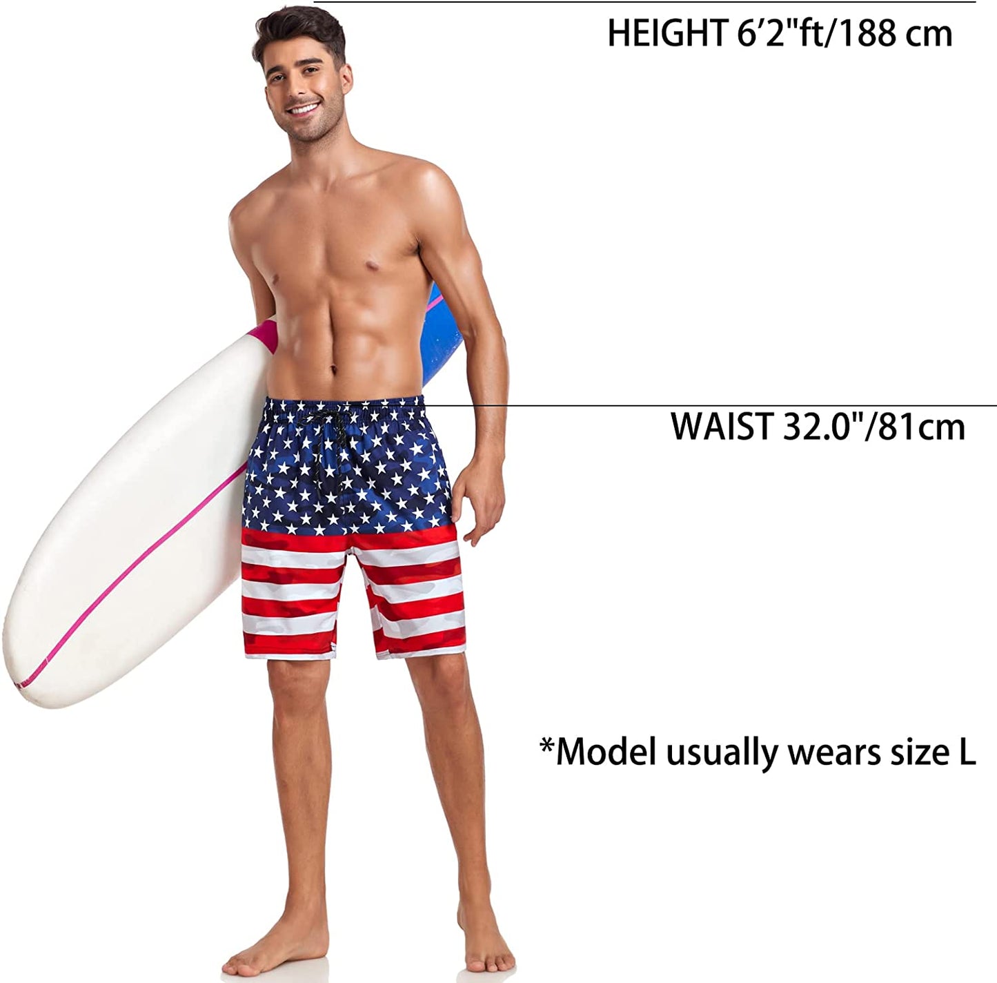  Mens Swim Trunks Quick Dry Board Shorts with Zipper Pockets Bathing Suit