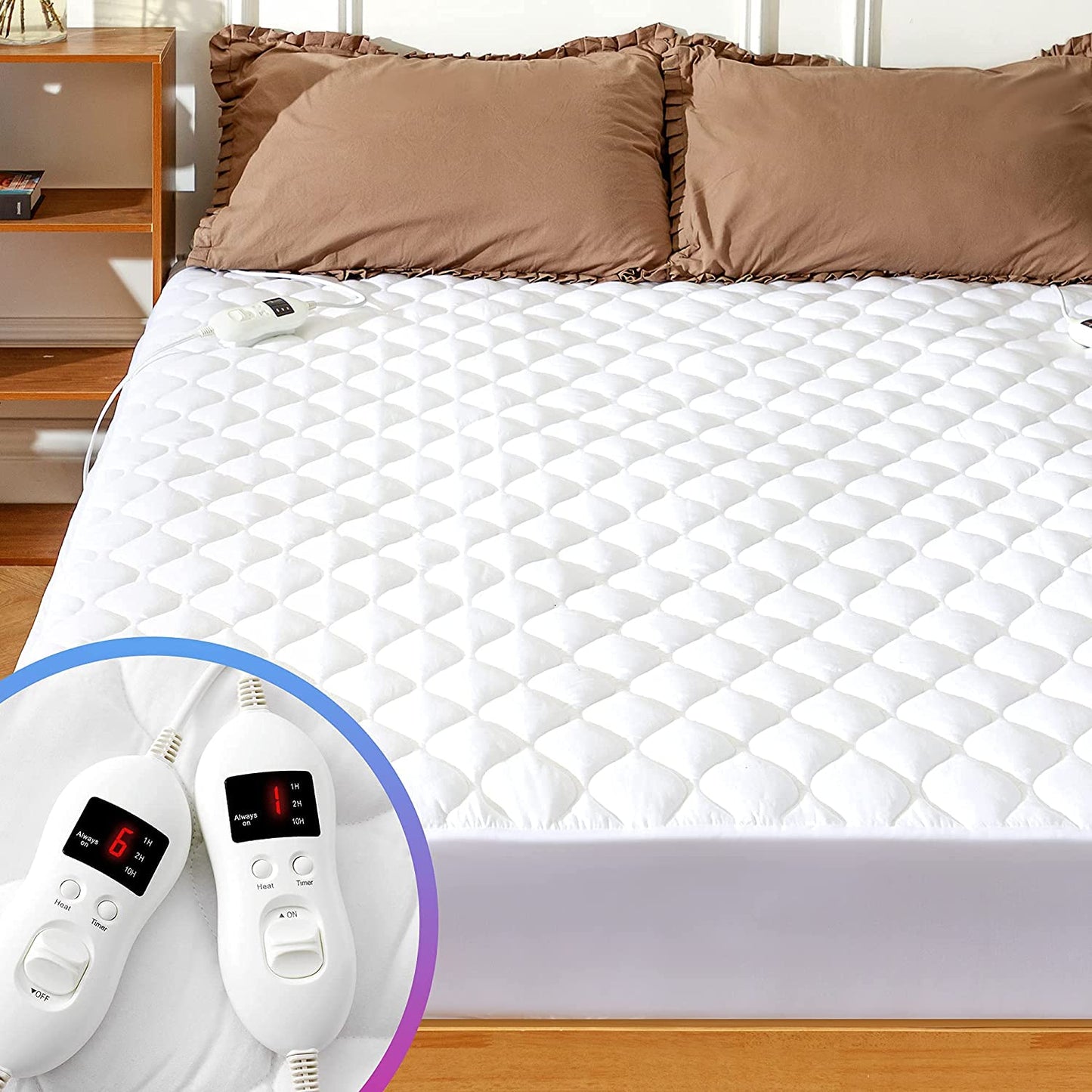 MAKATZ Heated Mattress Pad California King Size Adjustable Zone Heating with 8 Heat Settings Controller Quilted Electric Mattress Pad Fit up to 21 Inch