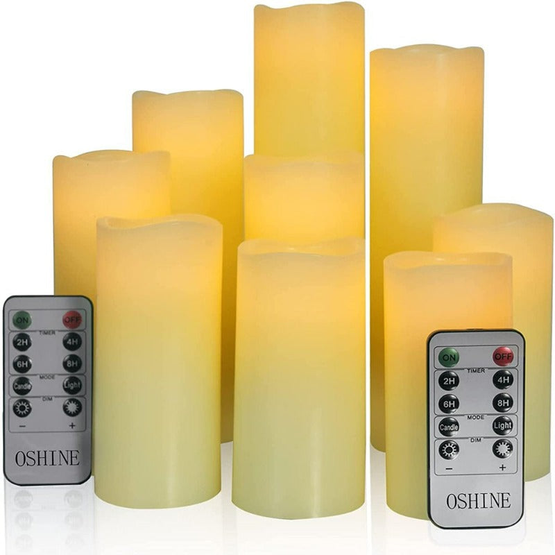  9-Pack LED Flameless Lights Battery Operated Candles Ivory Real Wax Flicker Lights Votive Timing Battery Powered Pillar with Remote