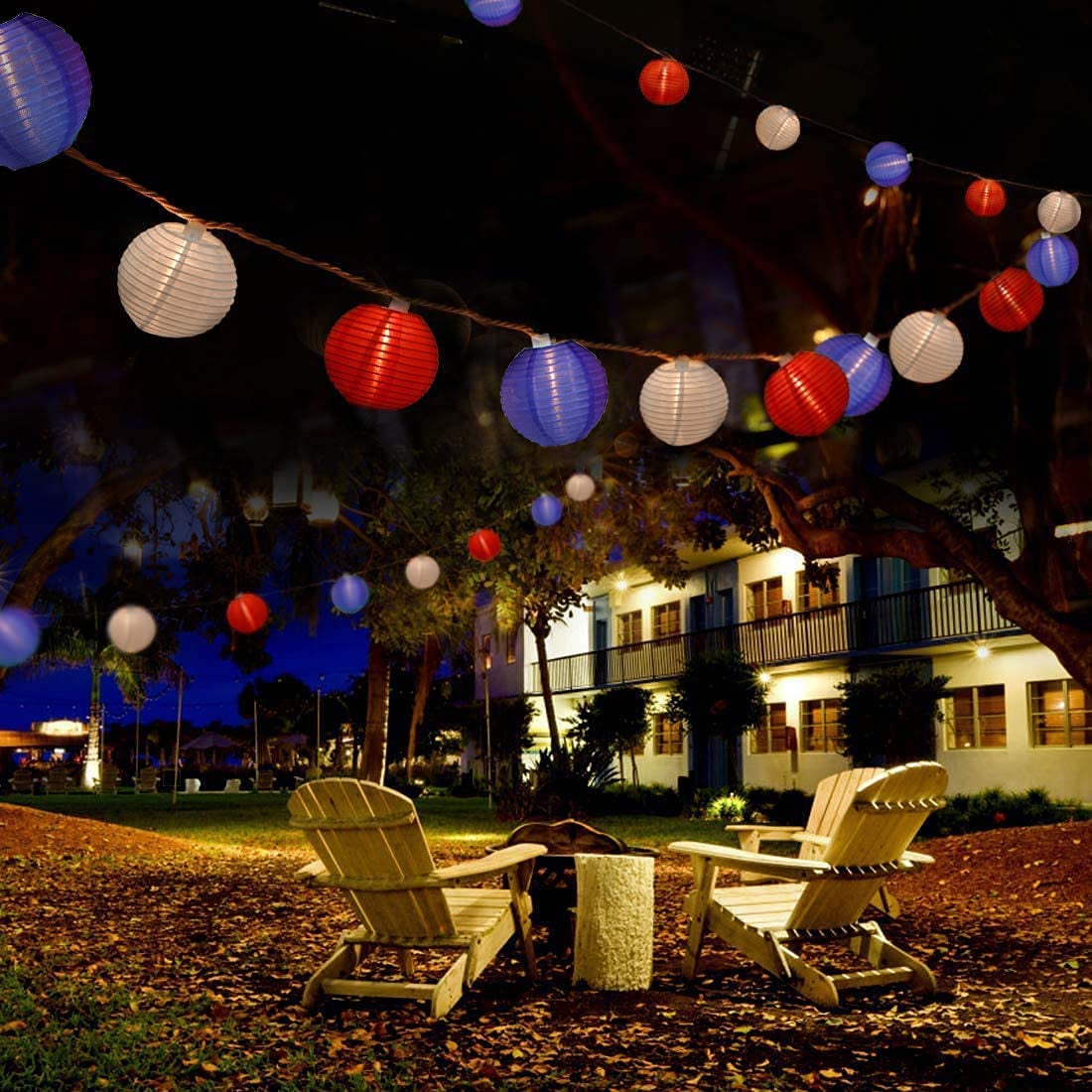 8.5Ft Red White Blue Lantern String Lights, 4th of July Decor Lights with 10 Red White Blue Lanterns Connectable Patriotic Outdoor Lanterns Lights for Independence Day President Memorial Day