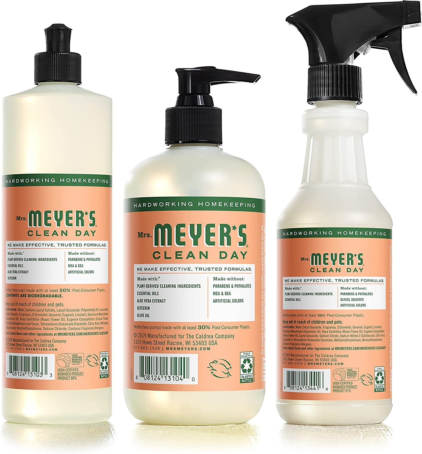 Mrs. Meyer's Kitchen Essentials Set, Includes: Hand Soap, Dish Soap, and All Purpose Cleaner, Geranium, 3 Count Pack