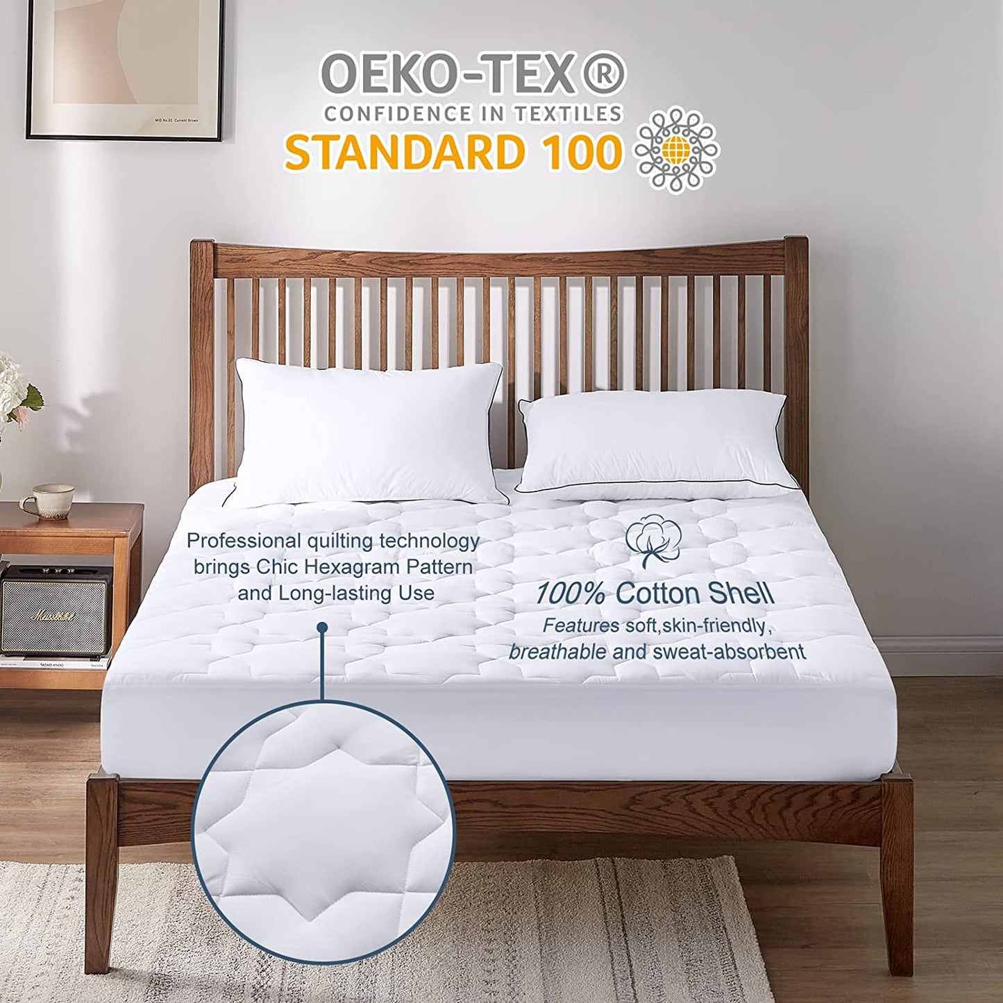 Cozylux Twin XL Cotton Mattress Pad Deep Pocket Quilted Mattress Cover Extra Long for College Dorm Pillowtop Mattress Protector up to 20", Fitted Sheet Mattress Cover, 39X80 Inches, White