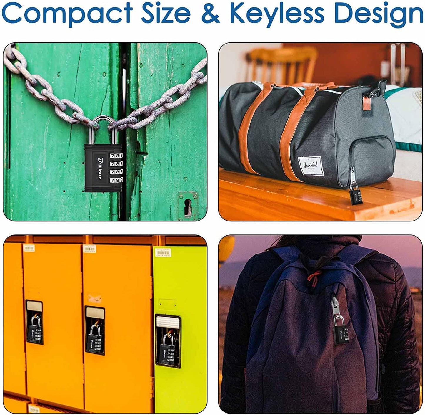 4 Pack Combination Lock, 4-Digit Waterproof Padlock, Zinc Alloy Outdoor Keyless Resettable Travel Luggage Locks for Backpack, Gym Locker, Hasp, Fence, Gate, Case, Toolbox