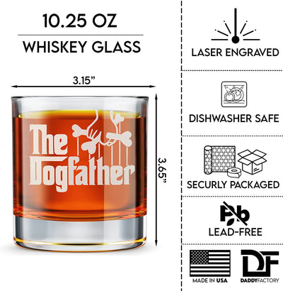Dog Dad Gifts - the Dogfather - Etched 10.25 Whiskey Rocks Glass